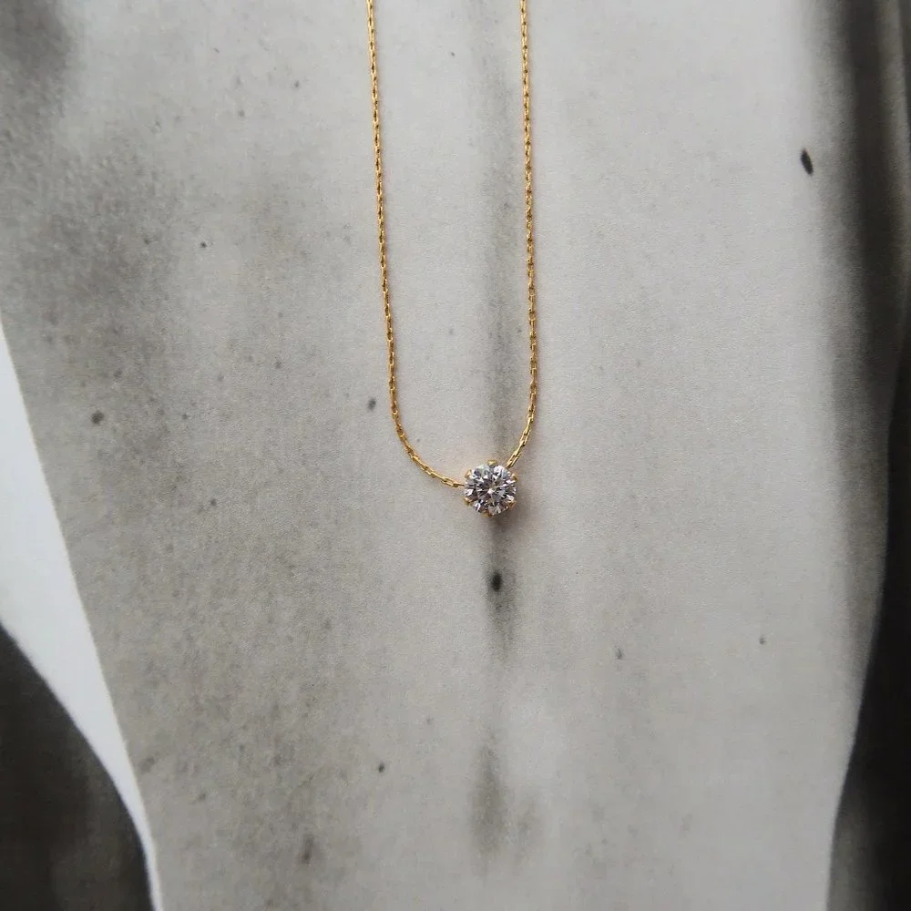 NEW Solitaire Diamond 18K Gold Plated Necklace